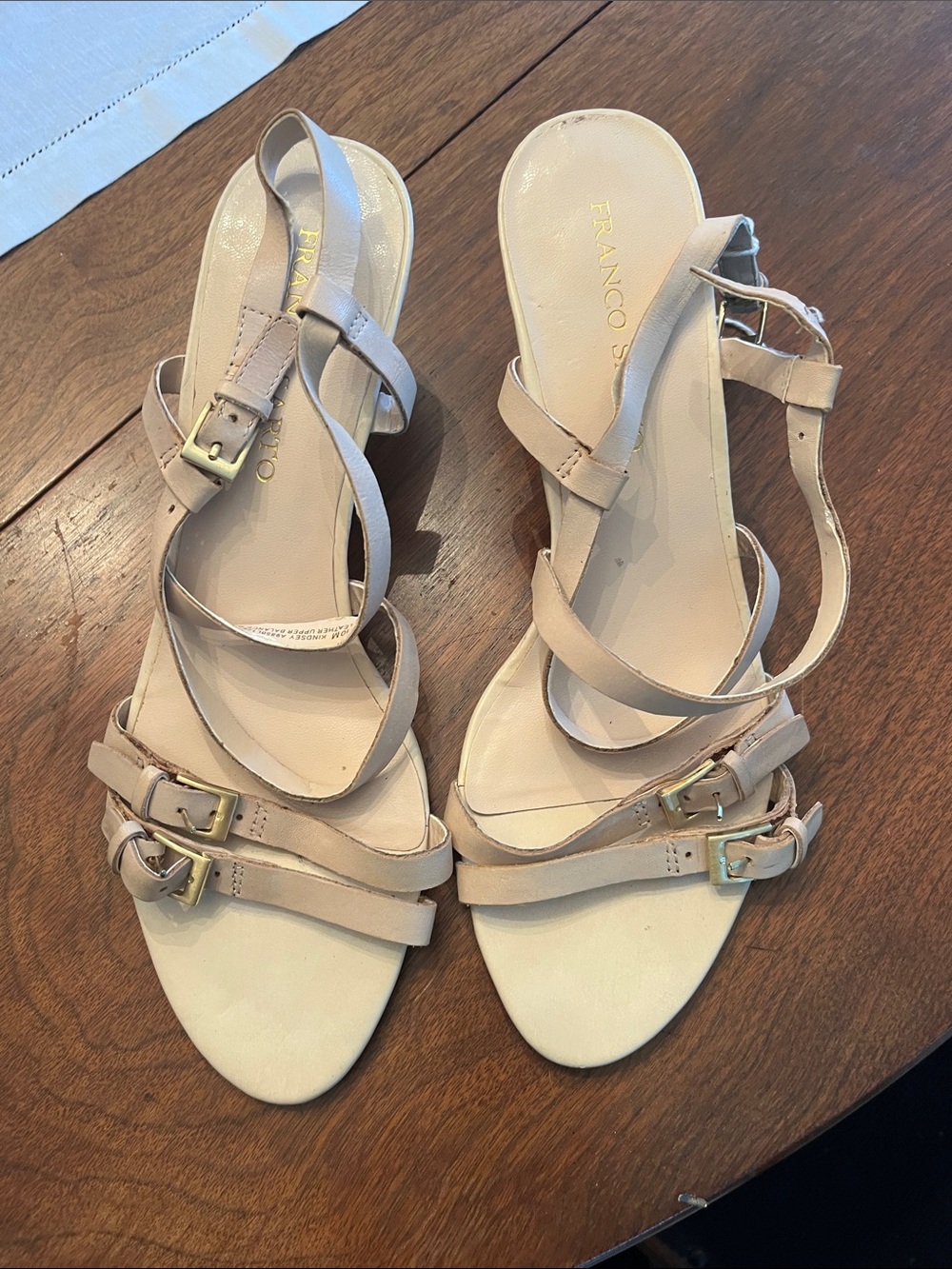Franco Sarto Beige Strappy Buckle Slingback wedge Sandals
